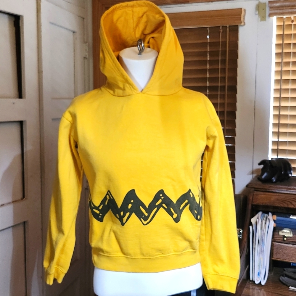 Vintage Peanuts Charlie Brown Hooded Sweatshirt In Yellow - Unisex Size Small